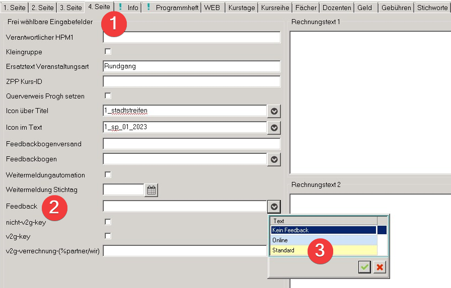 Auswahl der Feedbackbögen in KuferSQL Version 5