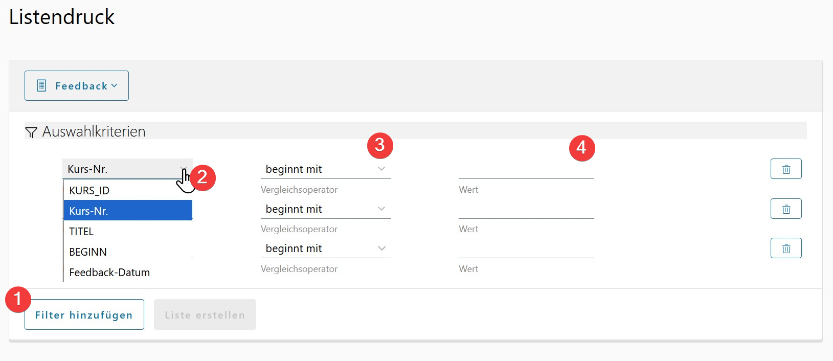 Filter für die Feedback-Auswertung