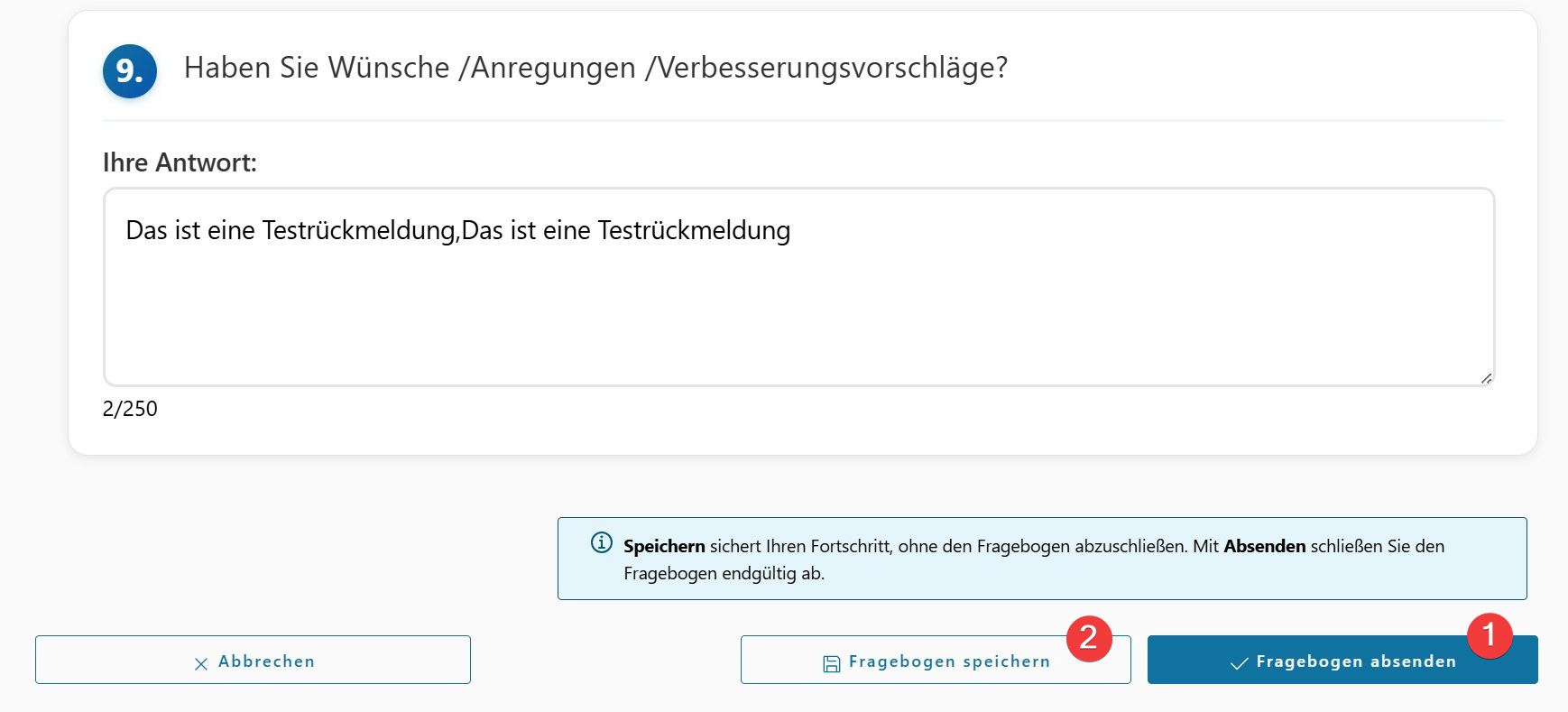 Fragebogen beantworten, absenden oder zwischenspeichern