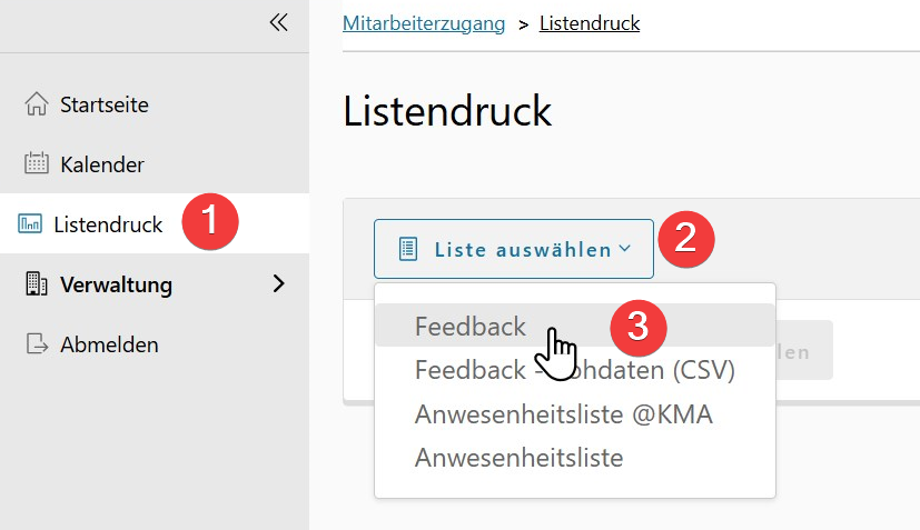 Auswahl der Feedback-Liste