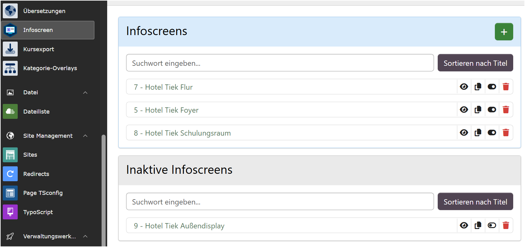 Modul „Infoscreen“ in der TYPO3-Navigation