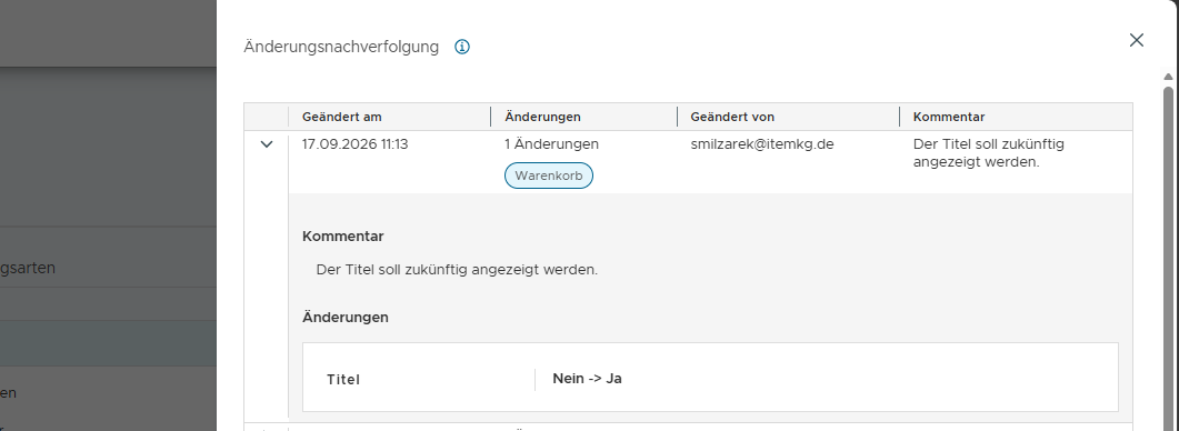 Änderungsnachverfolgung mit aufgeklapptem Eintrag