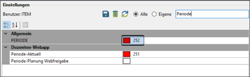 Aktuelle Einstellung der Periode in der INI-Verwaltung