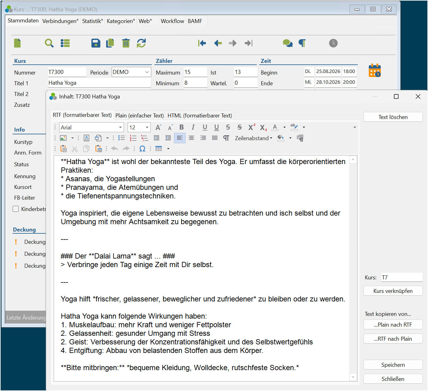Markdown-Feld und Markdown-Formatierung