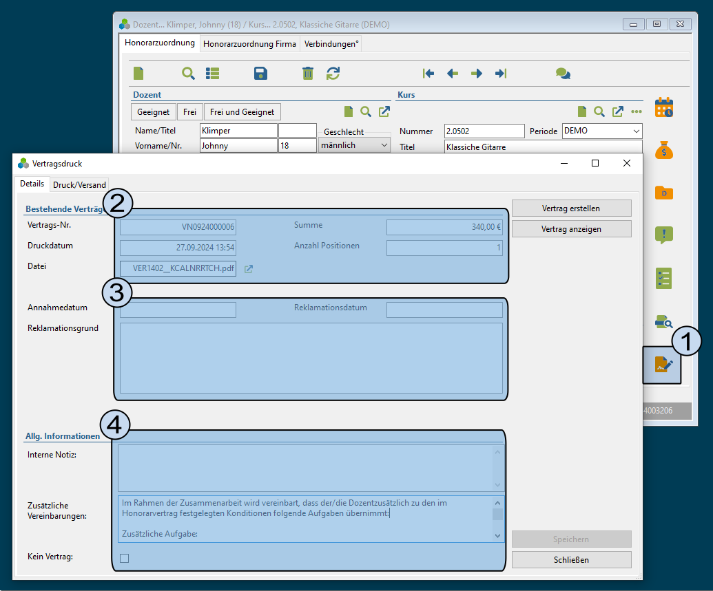 Dialog: Vertragsdruck - Details