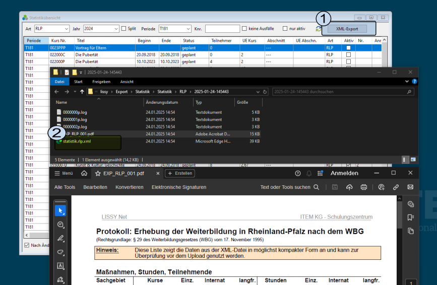 Screenshot Statistikübersicht und XML-Export