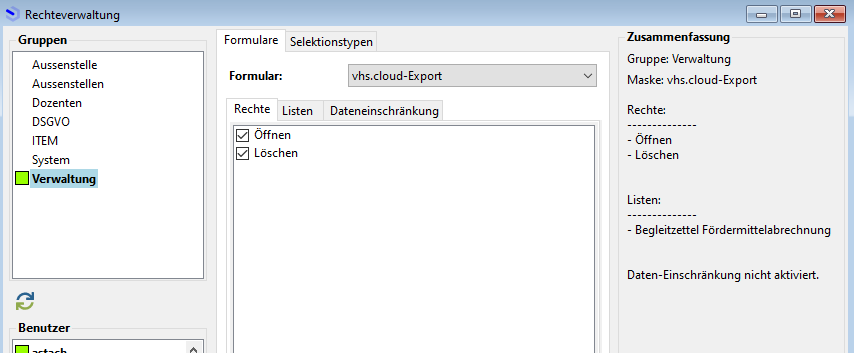 Rechteverwaltung im itm:MANAGER