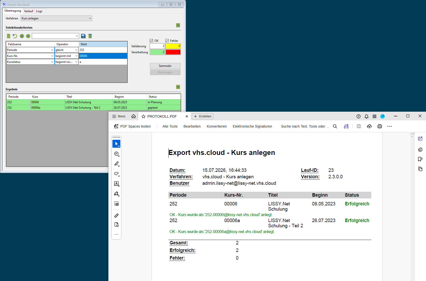 Erfolgreich exportierter Kurs im itm:MANAGER