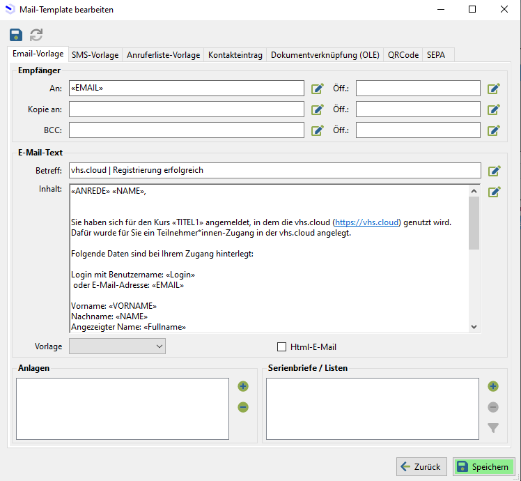 Vorschau des Mail-Templates