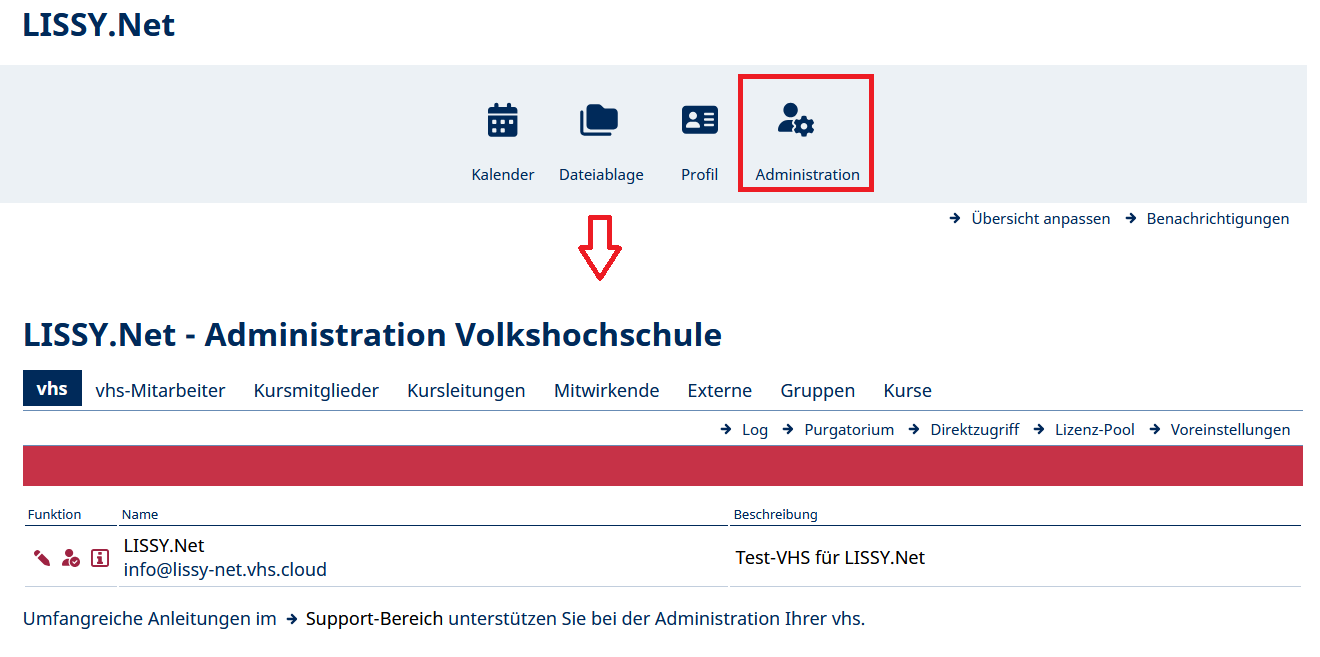 Administrationsbereich der vhs.cloud
