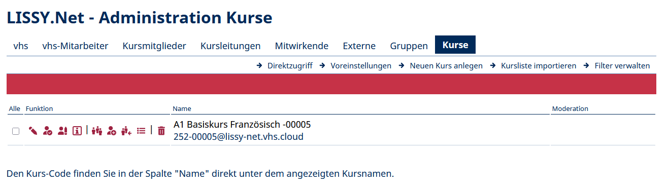 Erfolgreich exportierter Kurs im Admin-Portal