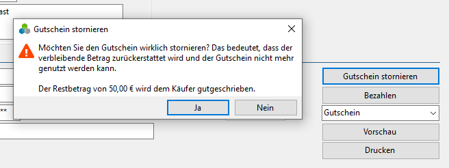 Bestätigung der Gutschein-Stornierung