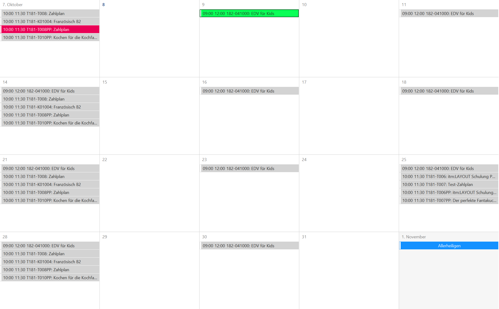 Screenshot: Farbliche Hinterlegung der Termine