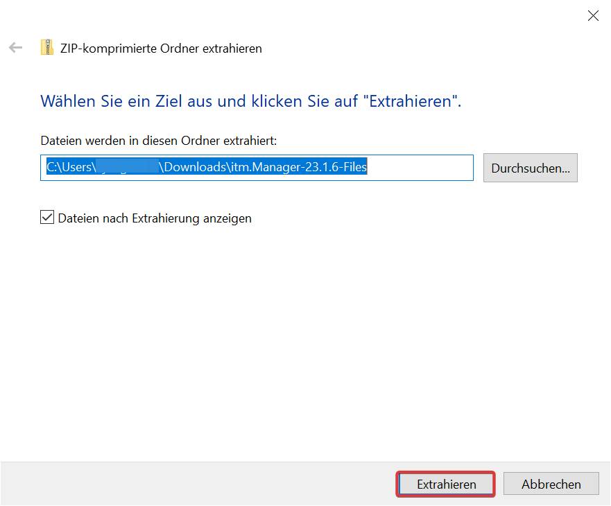 Screenshot: Temporären Pfad auswählen