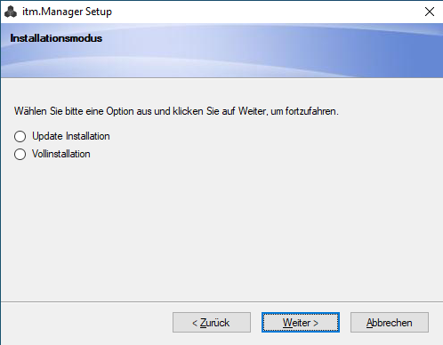Screenshot: Installations-Modus auswählen